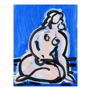 Blue 3, Seated Woman Drawing on Paper 11 X 14"