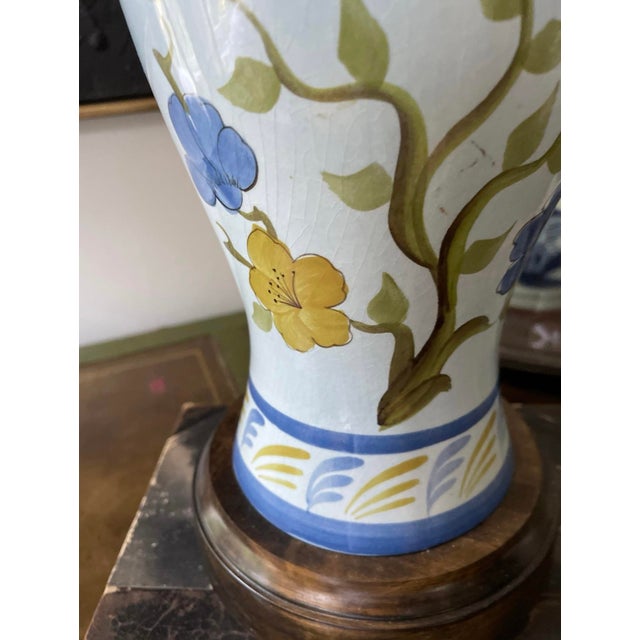 Mexican 1960s Blue Floral Vee Jackson California Lamp For Sale - Image 3 of 7