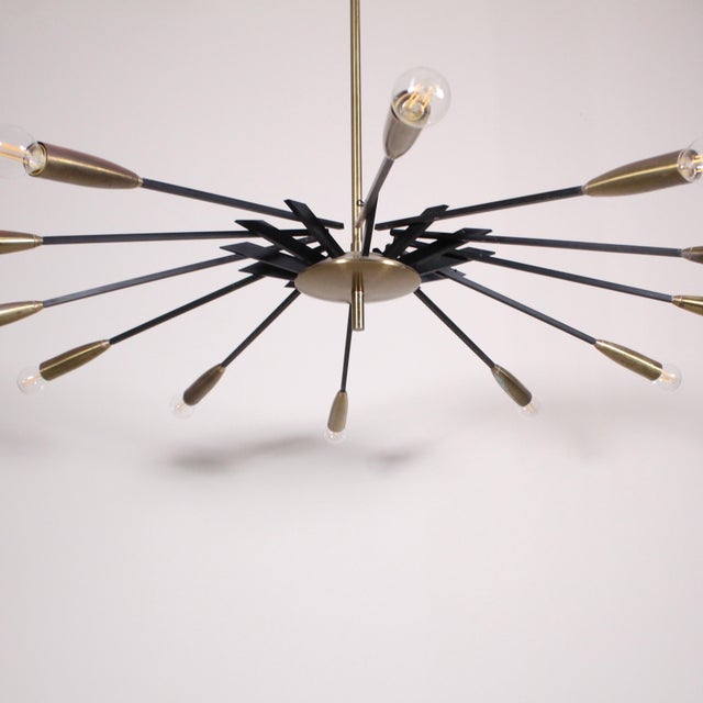 Mid-Century Brass & Black Metal Ceiling Lamp by Oscar Torlasco for Lumi For Sale - Image 13 of 15