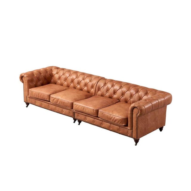 2020s Century Chesterfield Sofa - Light Chestnut Leather - 118" For Sale - Image 5 of 9