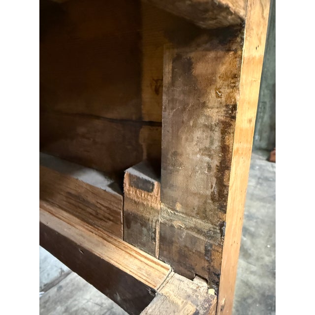 19th Century 19th C French Draper’s Table Fruitwood Pine 4 Drawer Primitive 90” For Sale - Image 5 of 14