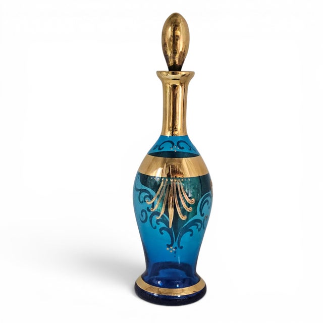 Vintage Venetian Tre Fuochi Turquoise Ombre Art Glass Decanter Set - Set of 5 For Sale - Image 10 of 18