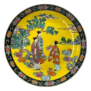 Japanese Yellow and Black Chinoiserie Style Porcelain Charger Plate, 1930s