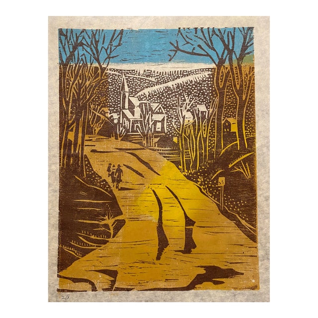 1950s Georgiabelle Clark Village Color Woodblock Print For Sale