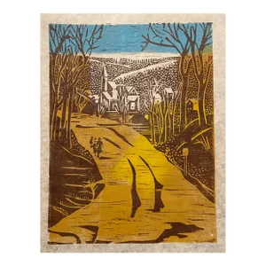 1950s Georgiabelle Clark Village Color Woodblock Print