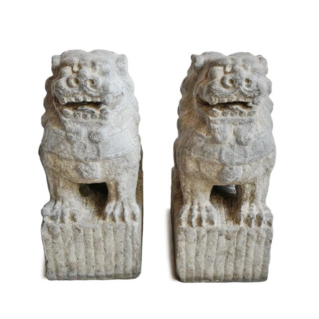 Old Mongolian Stone Foo Dog Statues - Pair For Sale - Image 4 of 12