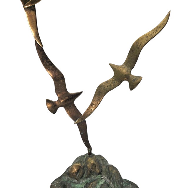 Modernist Brass Seagull Sculpture, Abstract Birds in Flight For Sale - Image 12 of 16