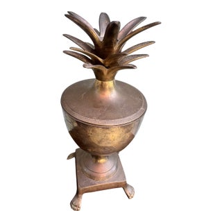 Vintage Brass Pineapple Lidded Urn Candlestick Holder — Hollywood Regency Tropical For Sale