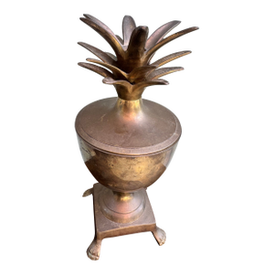 Vintage Brass Pineapple Lidded Urn Candlestick Holder — Hollywood Regency Tropical