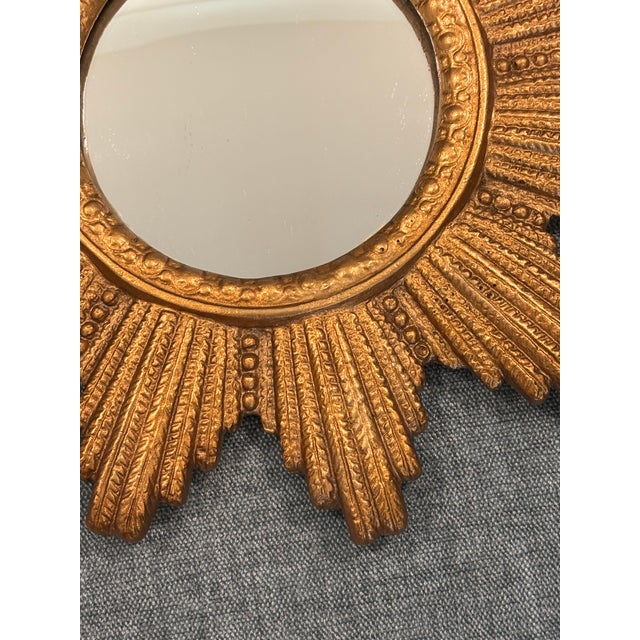 Petite Art Deco Gilt Plaster Sunburst Wall Mirror, Circa 1930's For Sale - Image 13 of 15