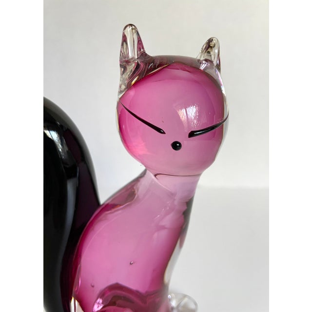 Art Deco Italian Venetian Murano Art Glass Pink and Black Cat For Sale - Image 3 of 10