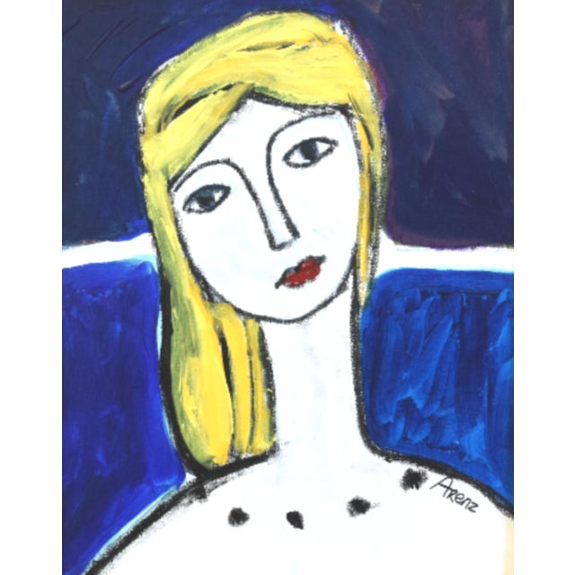 Abstract Blonde Hair Woman Portrait Oil Painting Including the Antiqued Gold Wood Frame For Sale - Image 3 of 5