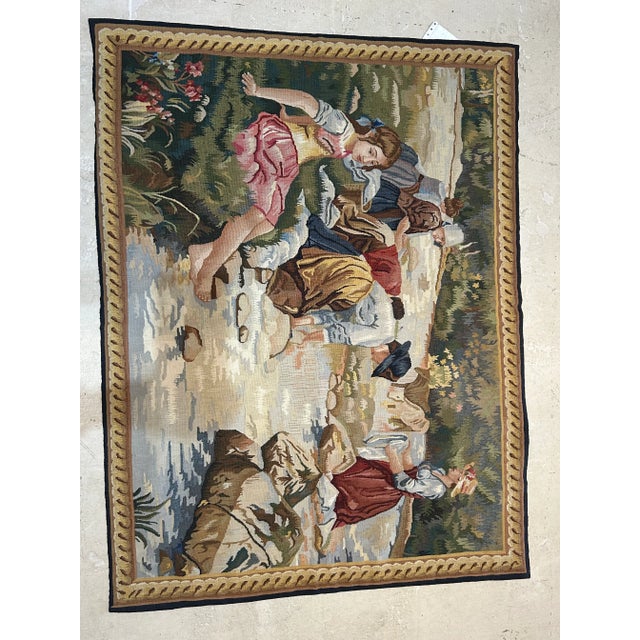 New Tapestry 100 per cent handmade in china wool. Women washing clothes in the river with foliage and animals nearby