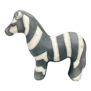 Vintage Handmade Ceramic Zebra Figurine For Sale