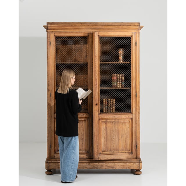 Pitch Pine Library Cabinet With Mesh Screen Doors For Sale - Image 9 of 11