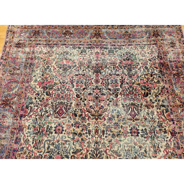Vintage Oversized Persian Kerman Lavar Rug, Hand-Knotted Wool, Allover Floral Vase Pattern, Ivory & Turquoise, 9’ X 14’ For Sale - Image 13 of 18