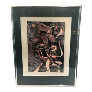 1992 Original Roldan West Mixed-Media Abstract Figurative Painting, Framed