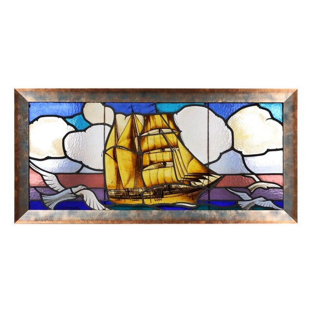 Framed Stained Glass Window by Leo Vingerhoets, 1950s For Sale