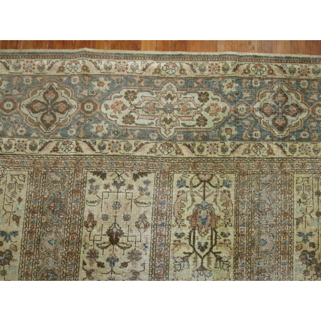 Bright Green Garden Box Design Antique Persian Tabriz Room Size Rug For Sale - Image 8 of 18