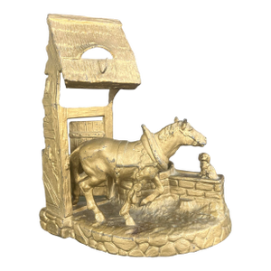 Vintage Cast Metal Horse and Dog at Well Sculpture