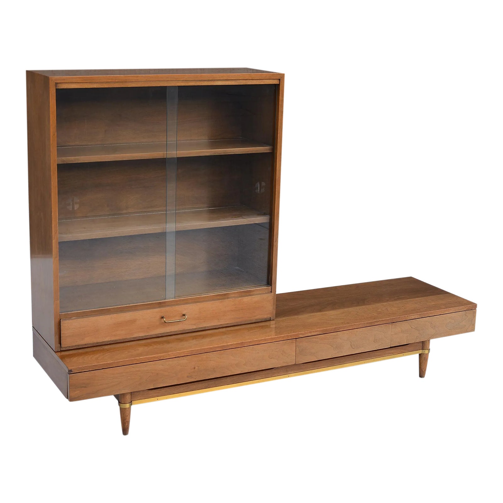 【現金支払可能】 1970’s アメリカ製 ヴィンテージ シェルフ ミッドセンチュリー 木製 Merton Gershun American of Martinsville Dania Walnut Bench & Hutch