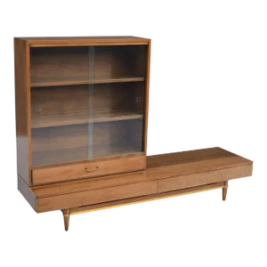 Merton Gershun American of Martinsville Dania Walnut Bench & Hutch
