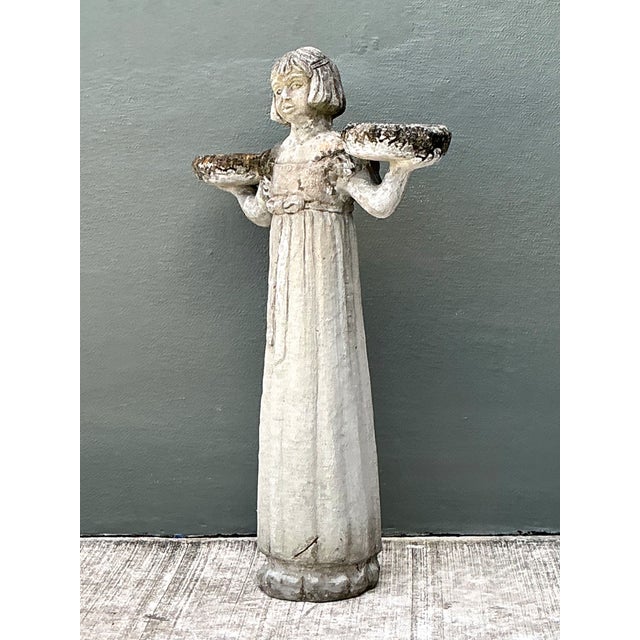 Neoclassical Vintage Stone Garden Figure With Bowls For Sale - Image 3 of 12