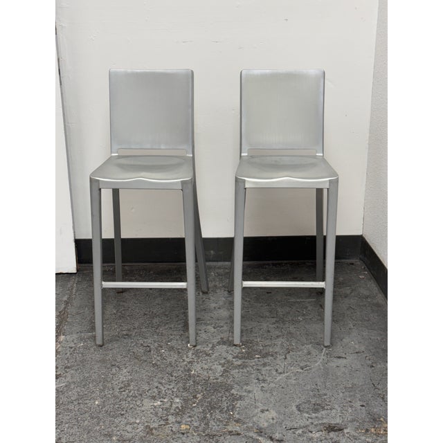 Design Plus Gallery presents Pair of Hudson Barstools by Philippe Starck for Emeco. Designed in 2000 for the Hudson Hotel...