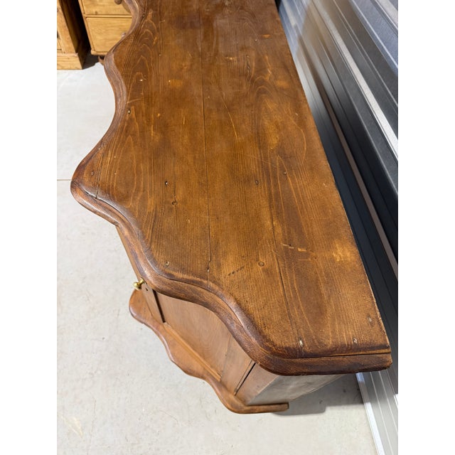 Antique Pine Serpentine Sideboard With Drawers and Cabinet Storage From England For Sale - Image 16 of 18