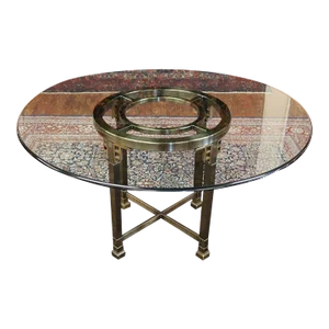 1960s ​Brass & Chrome & Glass Mastercraft Round Center Table in Greek Key Style