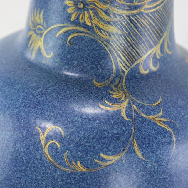 Vintage Hand-Painted Chinoiserie Vase With Blue Polychrome Flowers and Gilt Bird For Sale - Image 12 of 14