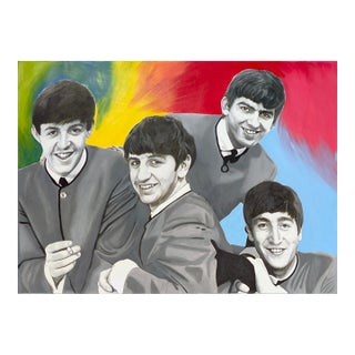 Steve Kaufman, the Beatles Live, Love Have Fun Unique Oil Painted Silkscreen on Canvas, Signed For Sale