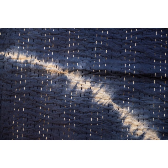 Boho Chic Tie Dyed Blue Kantha For Sale - Image 4 of 9