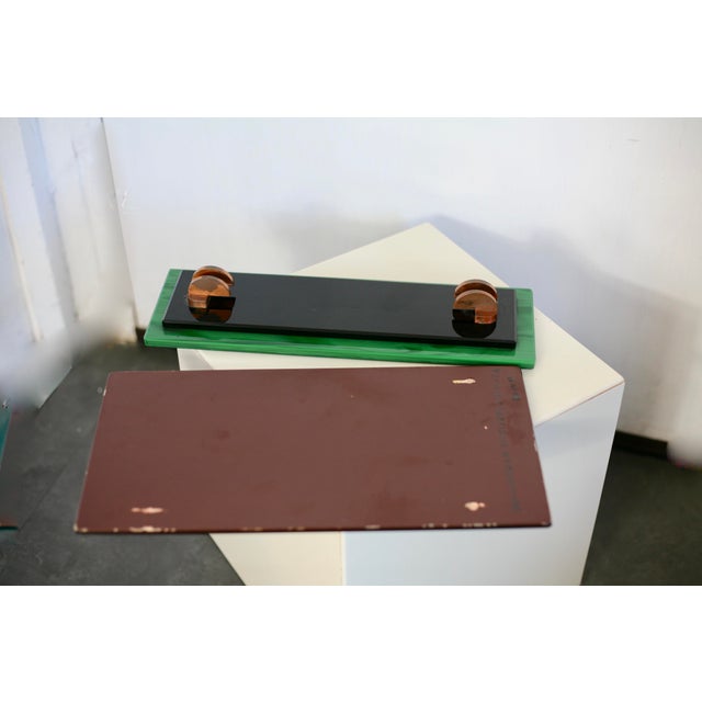 Smoked Mirror, Black Glass and Green Stone Support, France, 1958 For Sale - Image 3 of 15