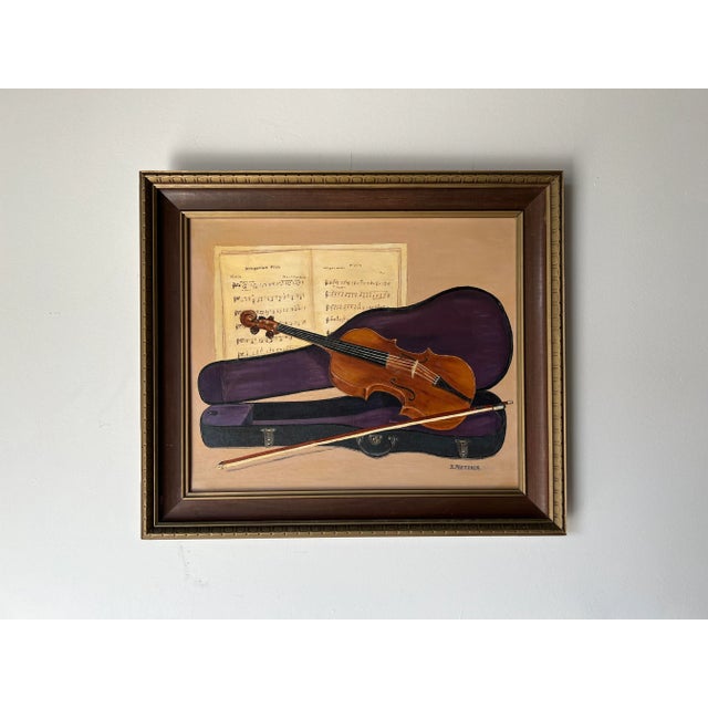 Abstract 1960's Betty Pletzner Violin Music Instrument Impressionist Oil Painting, Framed For Sale - Image 3 of 13
