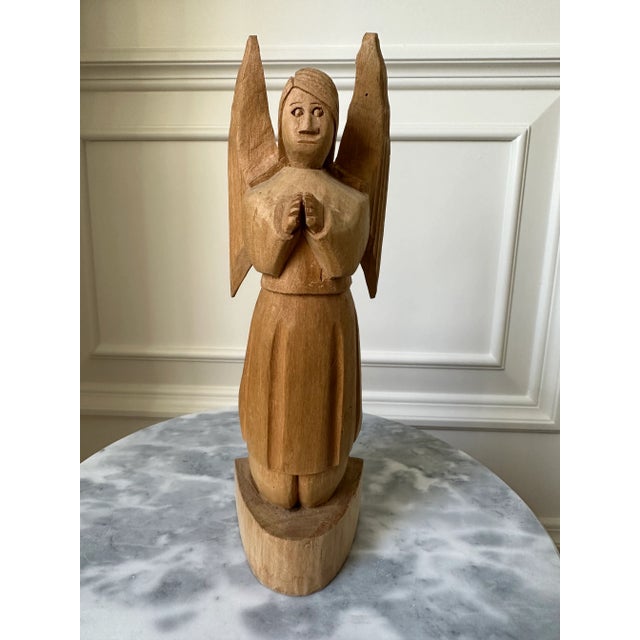 Vintage Handcarved Cubist Folk Art Wooden Angel Sculpture For Sale - Image 13 of 13