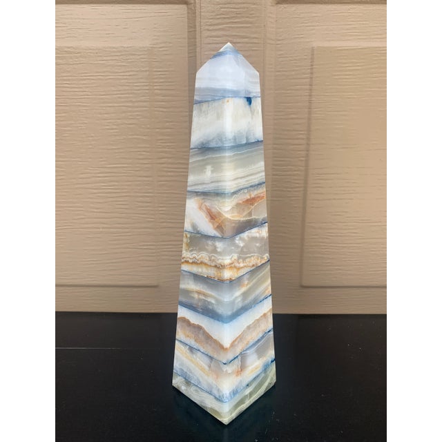 Late 20th Century Late 20th Century Neoclassical Grand Tour Solid Marble Blue, Tan, and White Obelisk For Sale - Image 5 of 8