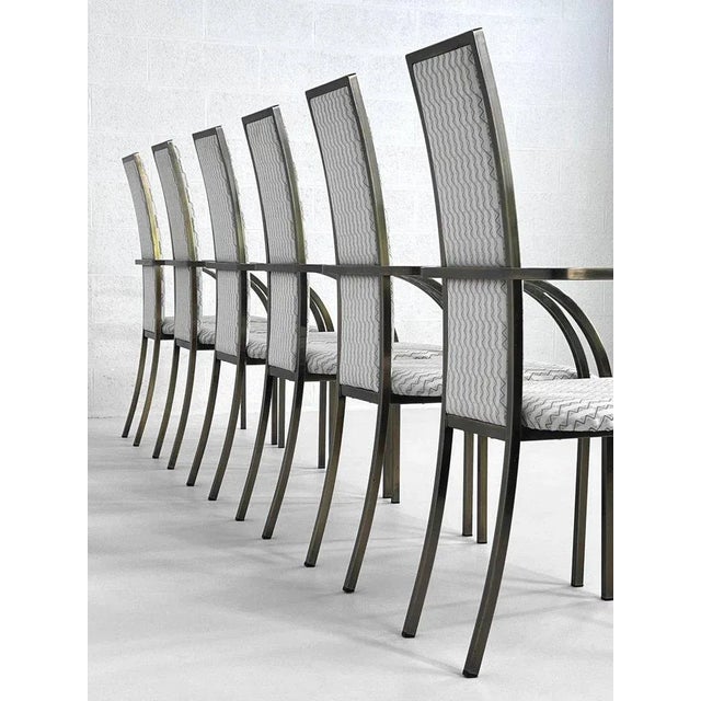 Vintage Dining Chairs in Varnished Metal and Fabric from Belgo Chrom, 1980s, Set of 6 For Sale - Image 3 of 11