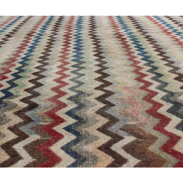 Mid 20th Century Mid-Century Modern Rug in Navy, Red, Green, Brown & Ivory For Sale In Atlanta - Image 6 of 12