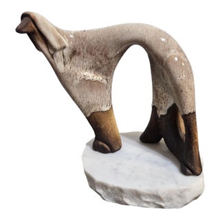 Mid Century Modern Maigon Daga Afghan Hound Figurine Ceramic Marble Base Art Pottery Dog For Sale