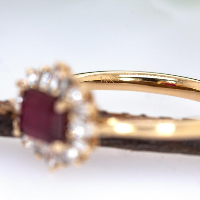 Metal 6x4mm Mozambique Ruby and Natural Diamond Ring in Solid 14k Yellow Gold, Size 6.75 For Sale - Image 7 of 7