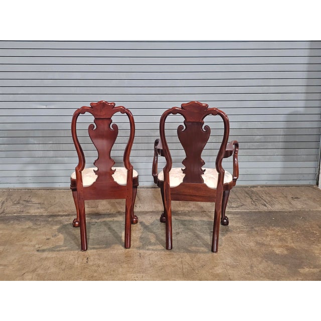 Set of 8 Kindel Winterthur Collection Mahogany Clawfoot Dinning Arm Chairs Silk For Sale - Image 9 of 14