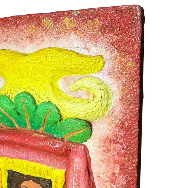 Late 20th Century Vintage Authentic Hand Painted Mexican Folk Art Hanging Wall Plaque For Sale In Oklahoma City - Image 6 of 10