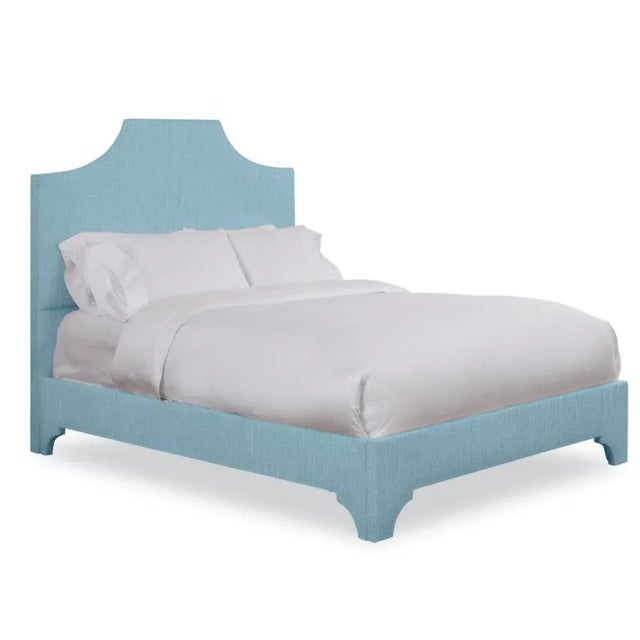 Modern Kit Queen Headboard, Mosaic Blue Linen For Sale - Image 3 of 5