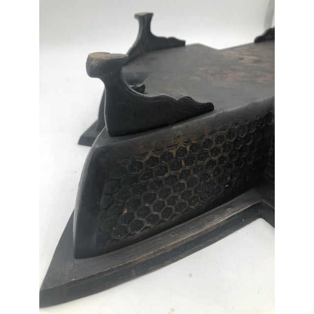 Meiji Period Japanese bronze suiban in a rare twelve sided angular form. Raised design of hexagonal beehive or tortoise...