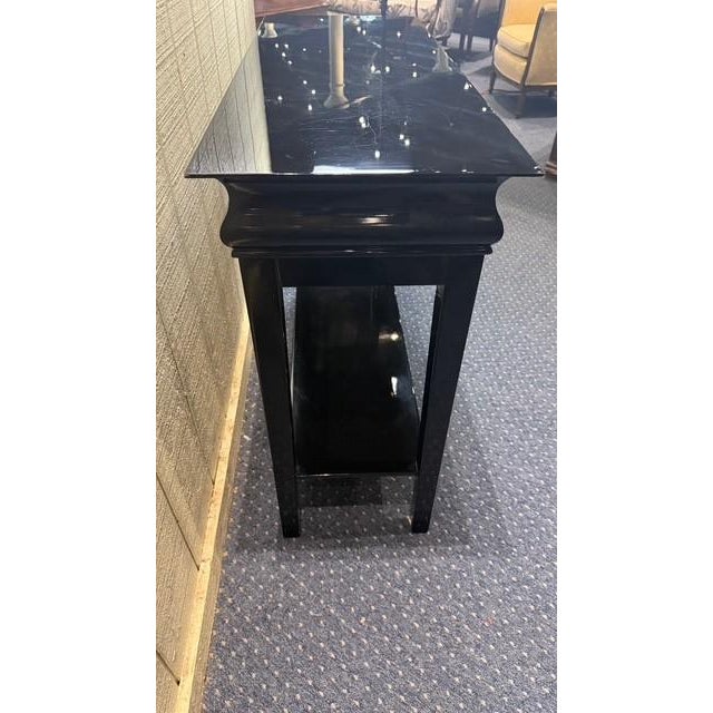 1990s Asian Inspired Black Lacquered Console Table With Lower Shelf For Sale - Image 4 of 12