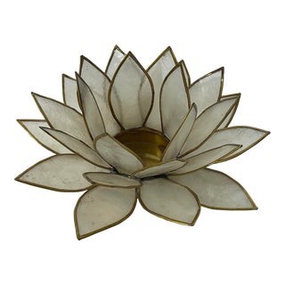 Vintage Brass and Capiz Shell Lotus Flower Candle Holder For Sale
