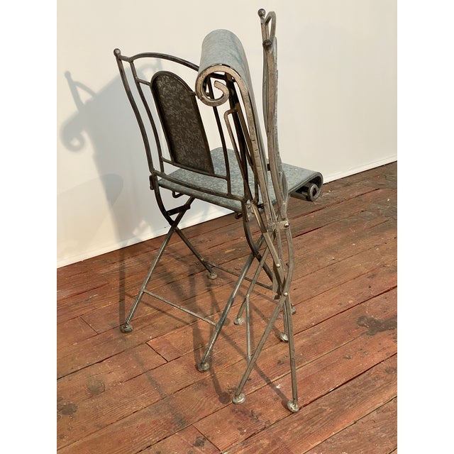 Wrought Iron and Galvanized Aluminum Folding Chairs For Sale - Image 14 of 15