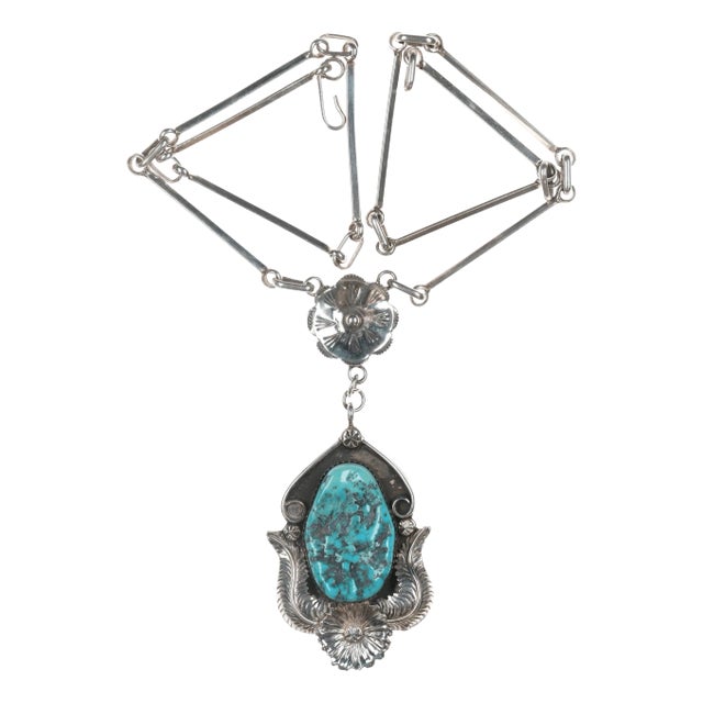 Nora Nelson Navajo Sterling and turquoise pendant necklace For Sale