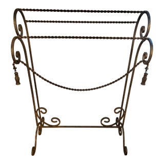 Vintage Hollywood Regency Gilded Wrought Iron With Tassels and Rope Trim For Sale